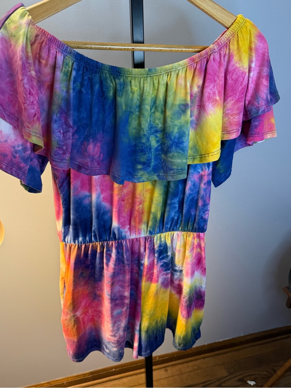 Tie-Dye Off-Shoulder Women's ROMPER in Multi S/M